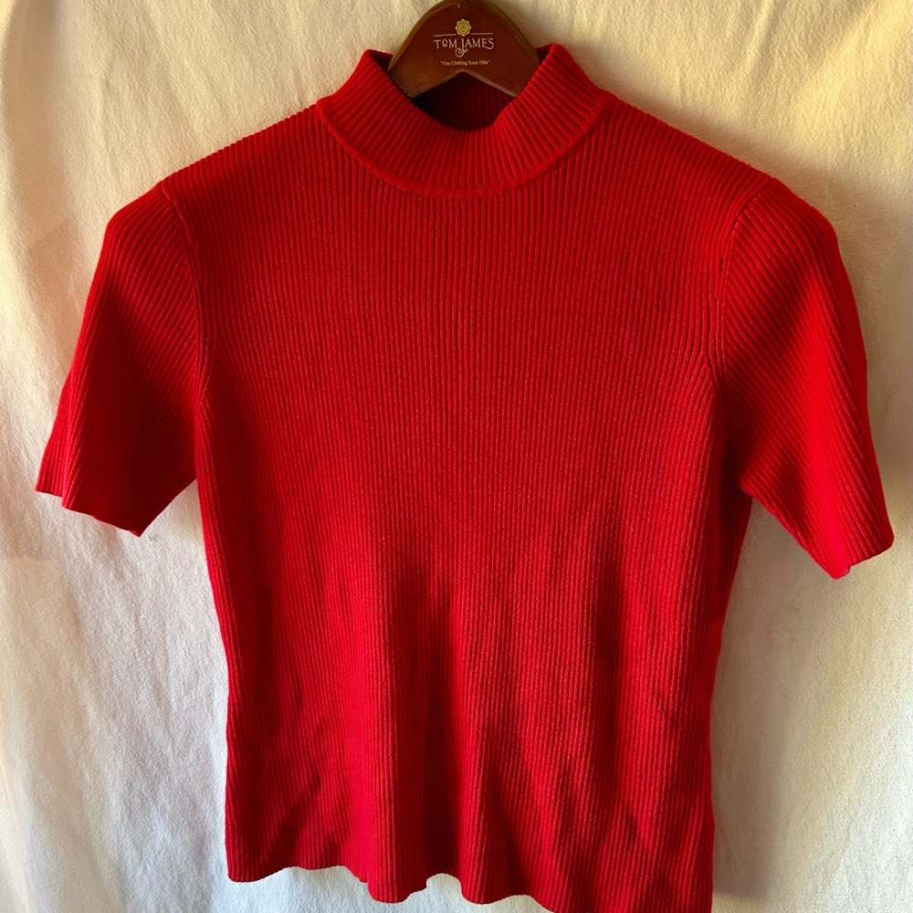 Worthington Essentials L Red Ribbed Turtleneck Sweater Mock Turtleneck Vintage